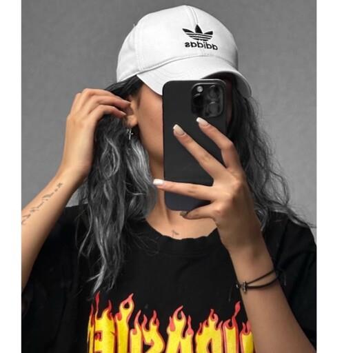 کلاه بیسبالی طرح آدیداس سفید قابل تنظیم سایز